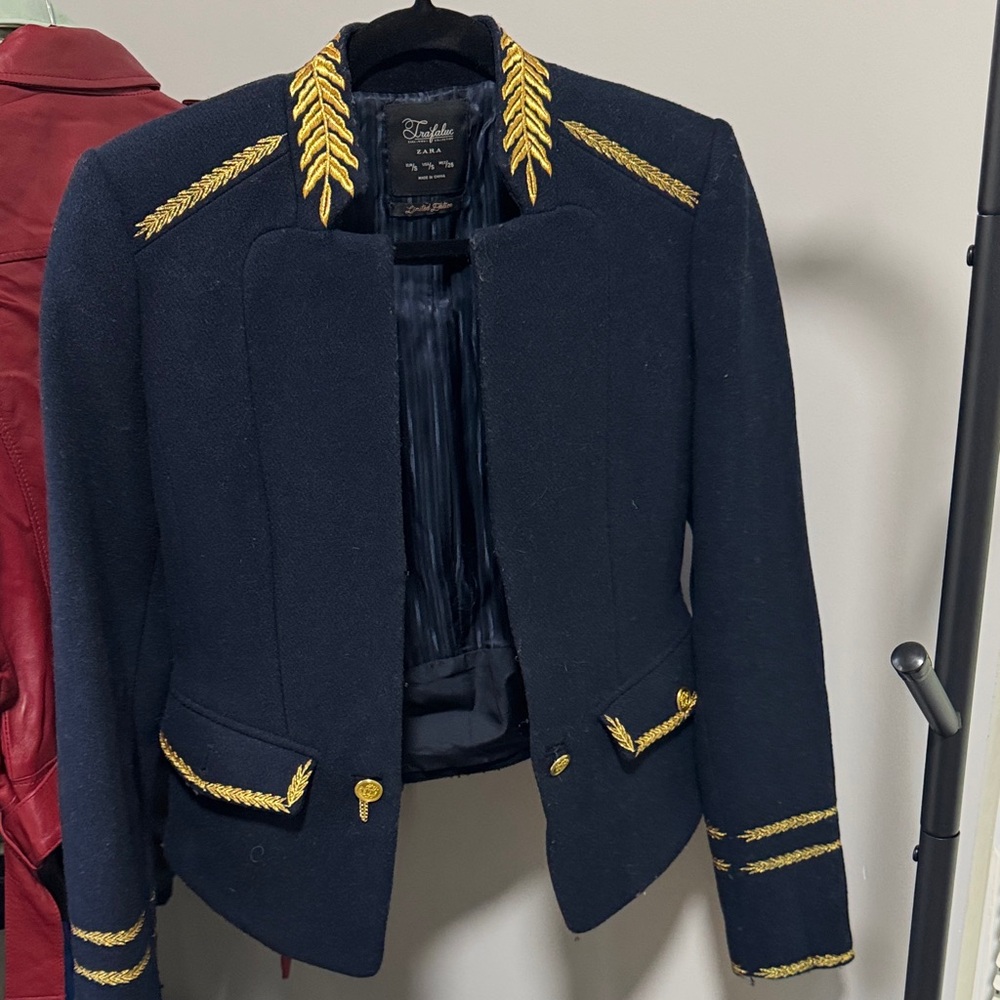 Zara Trafaluc Limited Edition Military wool Jacket – Navy with Gold Embroidery